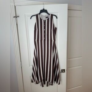 Ann Taylor Brown and White Striped High Low Dress